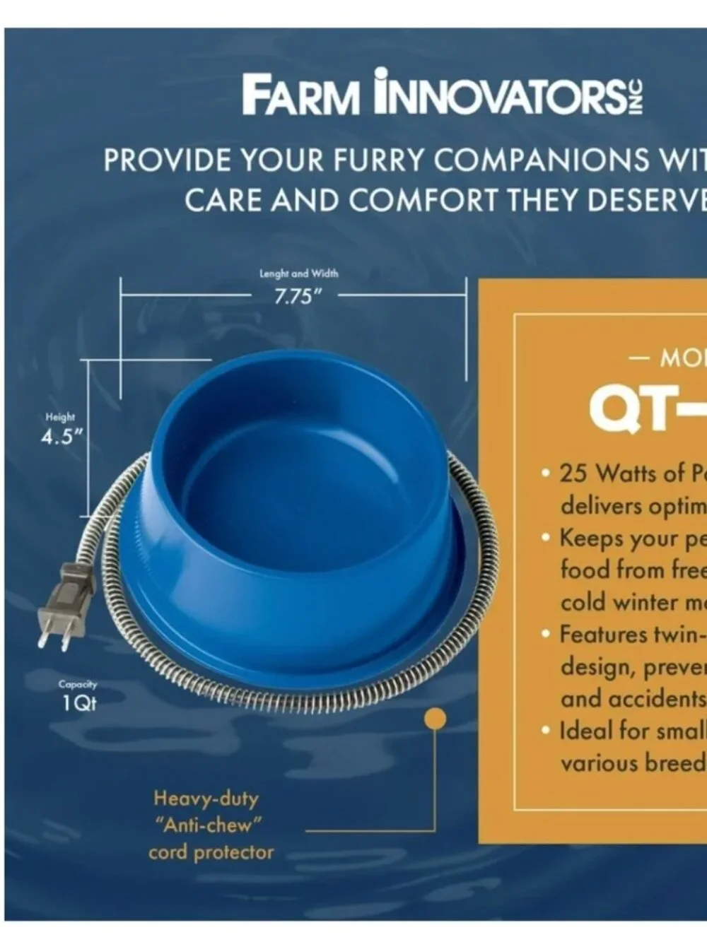 NIB - Farm Innovators Heated Pet Bowl - Blue - 1 Quart - 25 Watt Power